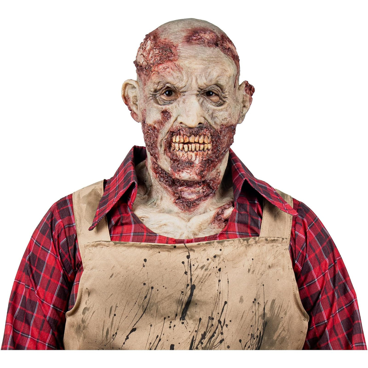 Ghoulish Productions Máscara Zombie Hyper de Látex con Cuello Integrado | Diseño Hiperrealista Pintada a Mano para Halloween Cosplay Terror Fiestas | Beige Talla M