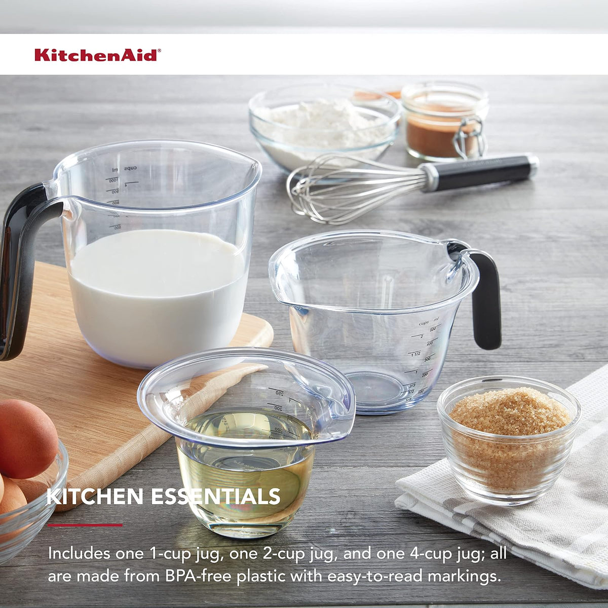 KitchenAid KQ298OSOBA Gourmet - Juego de 3 jarras medidoras, ónix