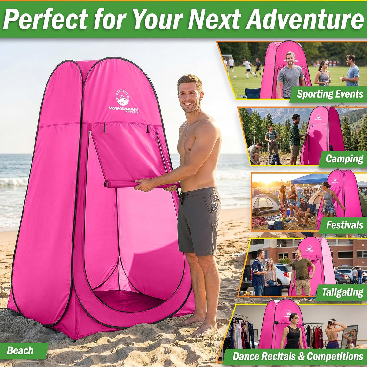 Wakeman Outdoor - Tienda de campaña de privacidad para Ducha, vestidor o Inodoro portátil con Bolsa de Transporte para Camping, Playa o portón Trasero (Rosa)