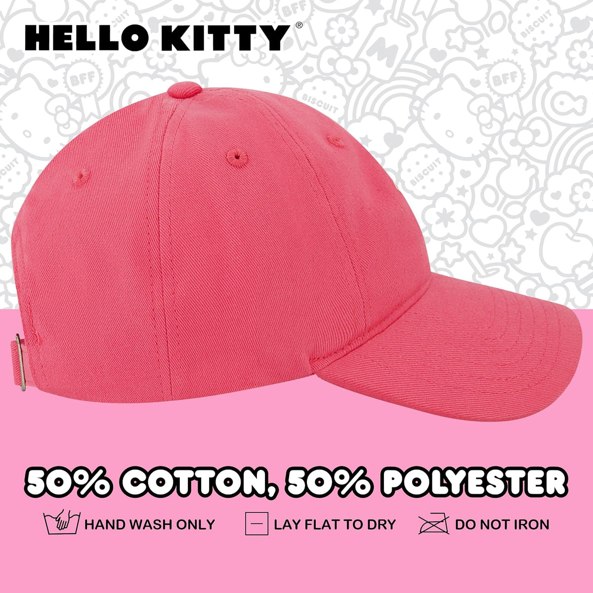 Hello Kitty Hat, Women's Adjustable Baseball Cap with Curved Brim