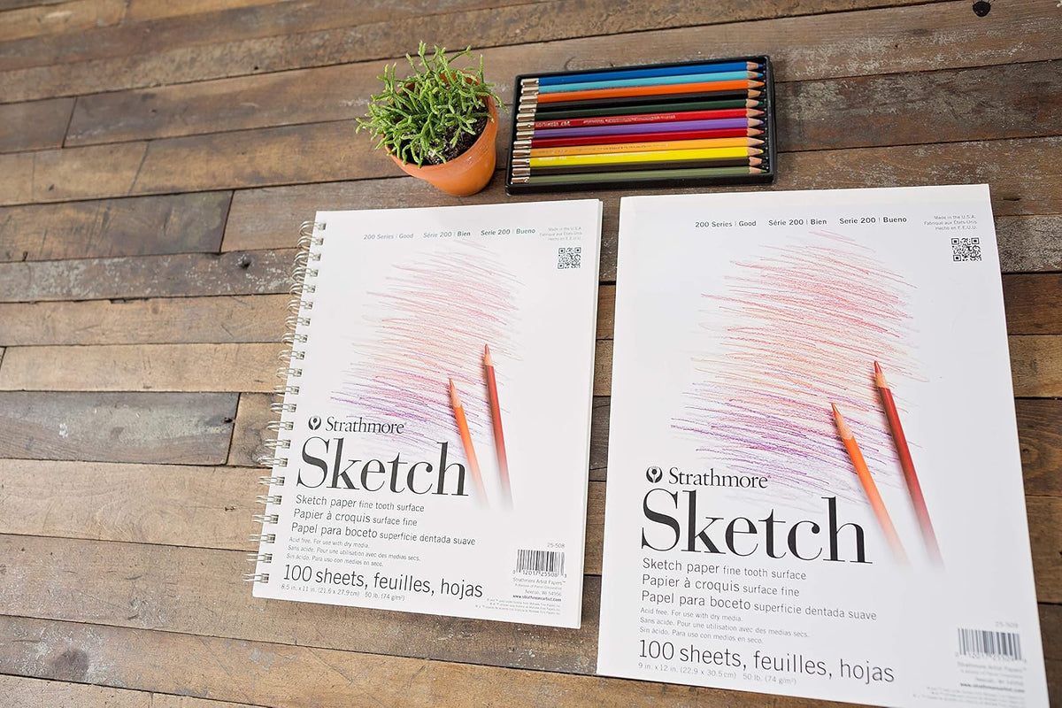 Strathmore - Bloc de bocetos de la Serie 200, 9 x 12 Pulgadas, 100 Hojas, Encuadernado con Cinta, Cuaderno de bocetos de Artista para Dibujo, ilustración, Estudiantes de Clase de Arte