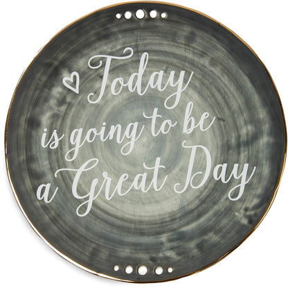 Pavilion Gift Company Emmaline "Today is going to be a Great Day" Plato decorativo de cerámica, 9 pulgadas, color carbón