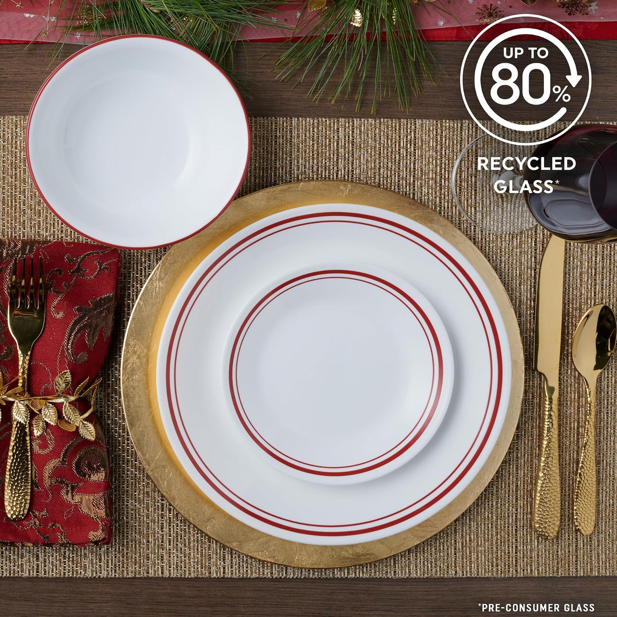 Corelle Vitrelle juego de vajilla de 18 piezas, servicio para 6, Logan, vidrio de triple capa resistente a astillados y golpes, juego de platos y tazones redondos livianos