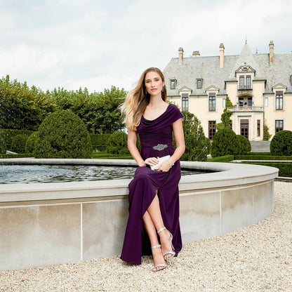 Alex Evenings Long Cowl Neckline Mother of The Bride Dress, Formal Event Gown (Petite and Regular Sizes) Vestido para ocasión Especial Mujer