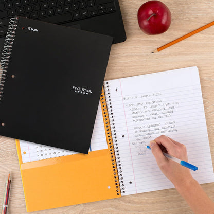 Five Star Cuaderno espiral + aplicación de estudio, paquete de 2, 3 temas, papel rayado universitario, 8-1/2 x 11 pulgadas, 150 hojas, lucha contra el sangrado de tinta, cubierta resistente al agua