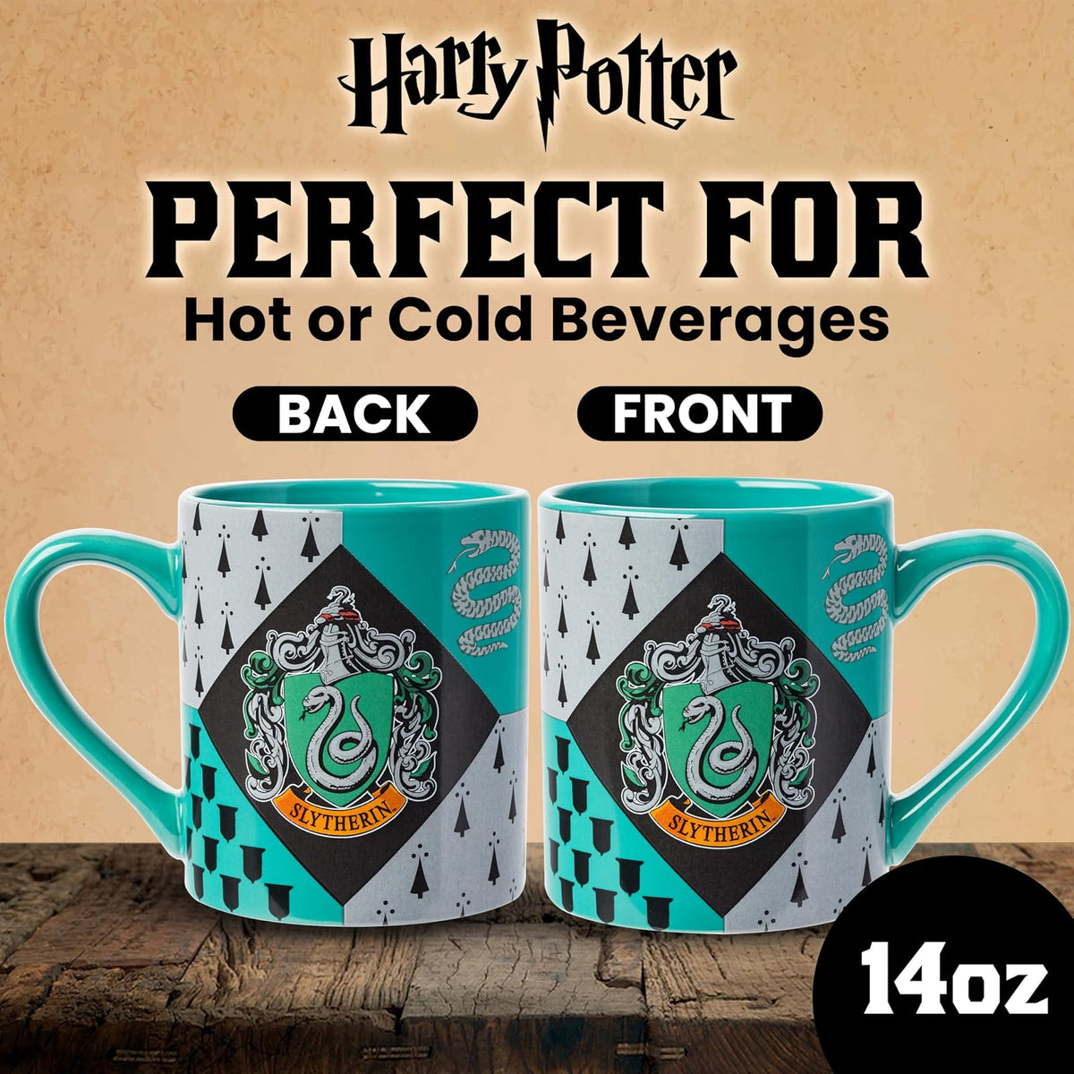 Silver Buffalo HP7032 Harry Potter Taza de cerámica con escudo de Slytherin House, 414 ml
