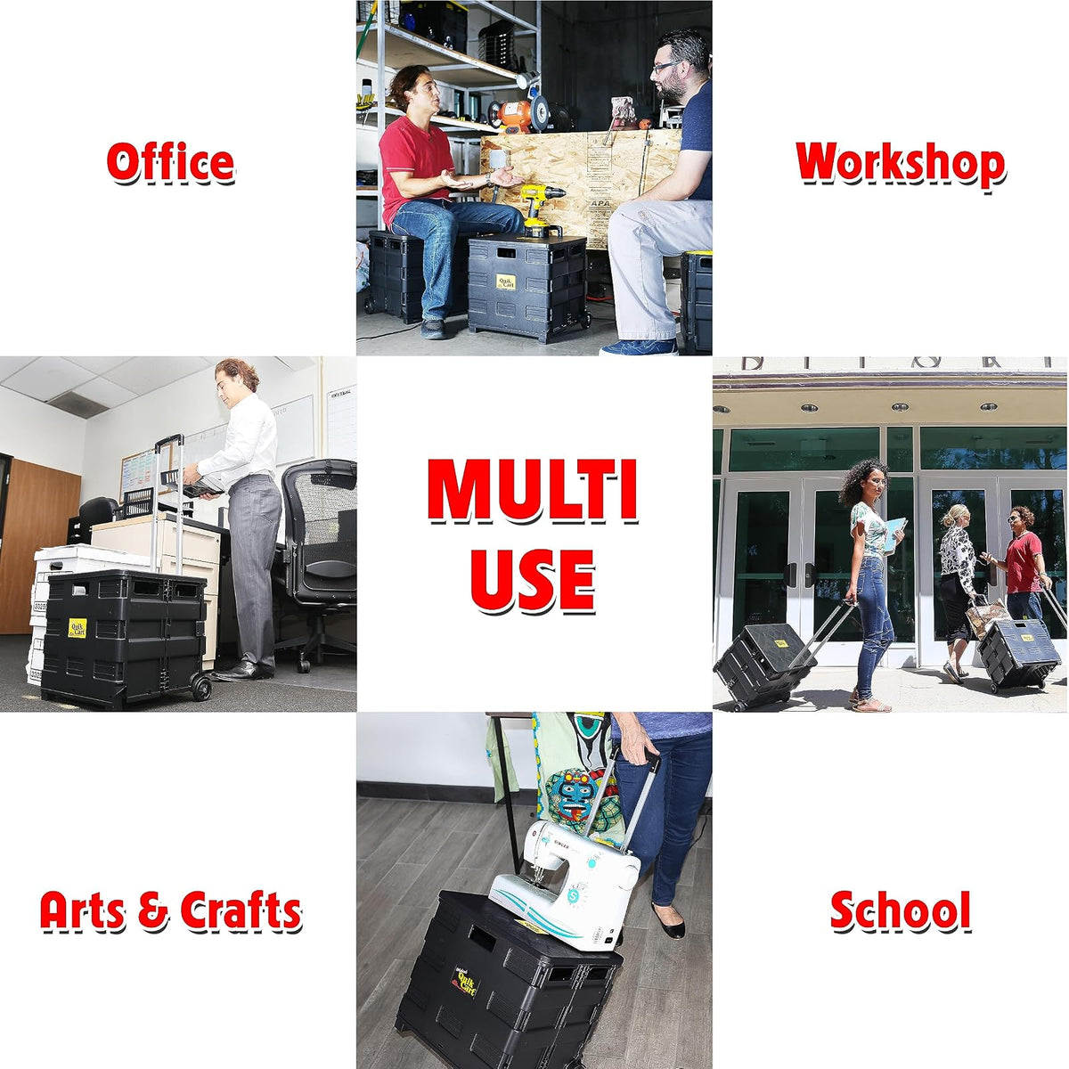 dbest products Quik Cart Sport – Carrito Plegable con Ruedas para Profesores, Cesta de Transporte de 36 kg de Capacidad, Fabricado en plástico Resistente, Negro, Compacto