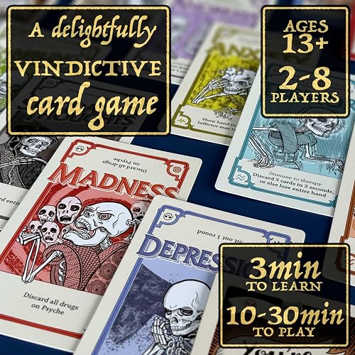 Pillbox Games Efectos Secundarios: desata la diversión y el Caos usando Terapia y medicamentos en Este Juego de Cartas de Golpe para 2 a 8 Jugadores