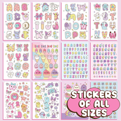 Just My Style - 1500 pegatinas Kawaii, libro de 43 páginas para álbumes de recortes, planificadores, letras de características, planificador feliz, portátil, calcomanías para botellas de agua para