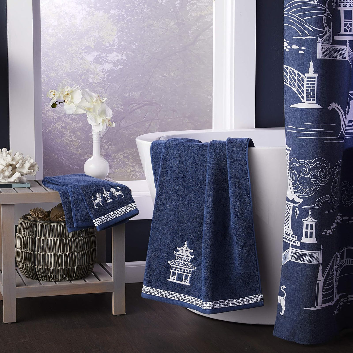 SKL Home Vern Yip Chinoiserie Juego de Toallas de Mano, Azul Marino (Paquete de 2)