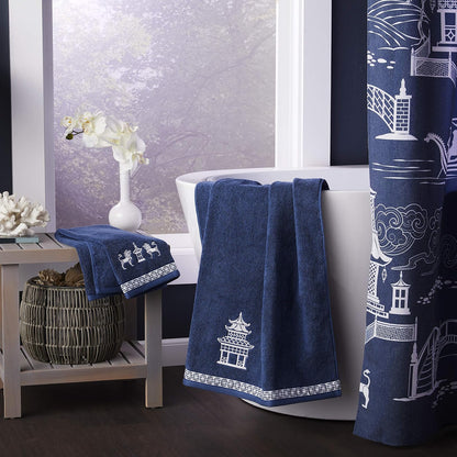SKL Home Vern Yip Chinoiserie Juego de Toallas de Mano, Azul Marino (Paquete de 2)
