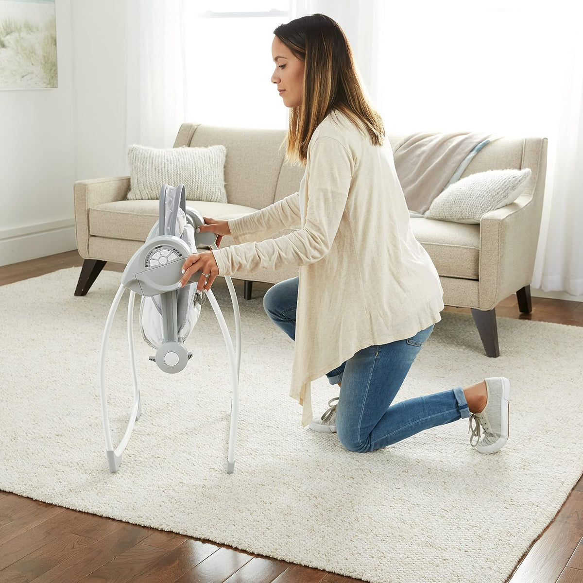Ingenuity Comfort 2 Go Portable Swing Cuddle Lamb Compact Swing with TrueSpeed