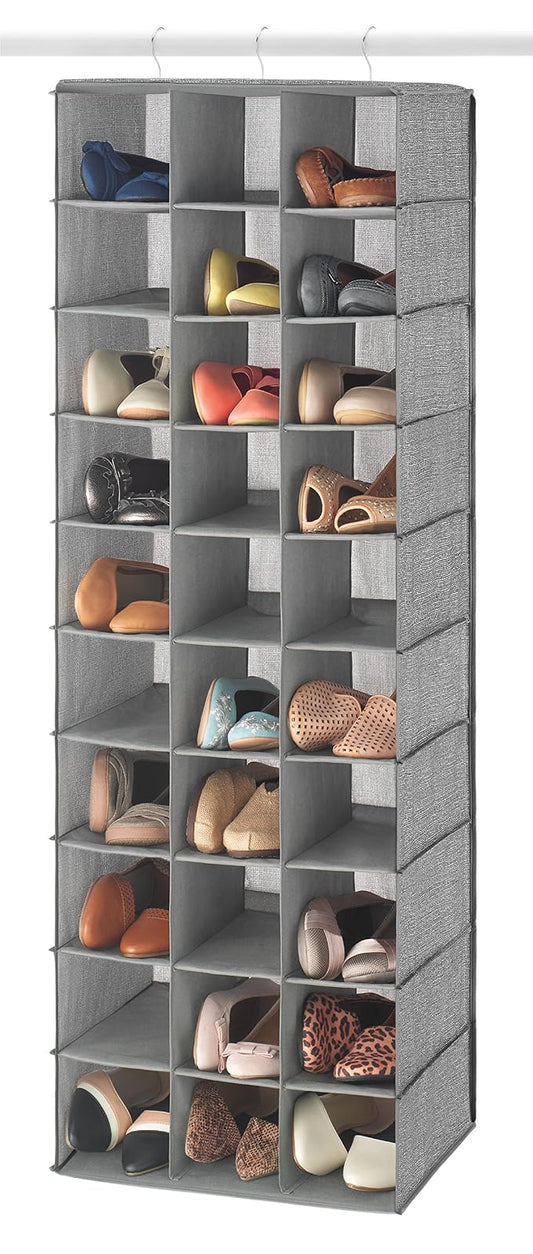 Whitmor Organizador de Clóset Colgante 30 Secciones Gris | Gris, 48 x 17 x 11.5 in, almacena 30 pares, tela transpirable, costuras reforzadas
