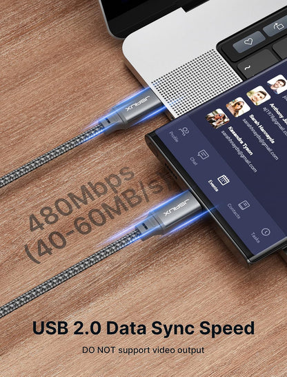 JSAUX Cable USB C a USB C de 100 W [2 unidades de 6.6 pies], cable de carga rápida tipo C compatible con iPhone 17/iPhone Air/iPhone 17 Pro/iPhone 17 Pro Max, iPhone 16/15 Series, Galaxy S/Note