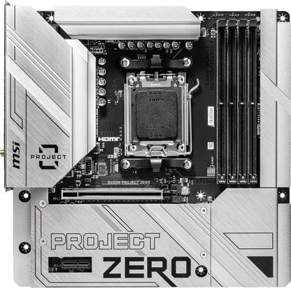 MSI B650M Project Zero - Placa Base para Juegos (procesadores AMD Ryzen Serie 9000/8000/7000, AM5, DDR5, PCIe 4.0, Ranuras M.2, SATA 6Gb/s, USB 3.2 Gen 2, HDMI/DP, Wi-Fi 6E, Bluetooth 5.3