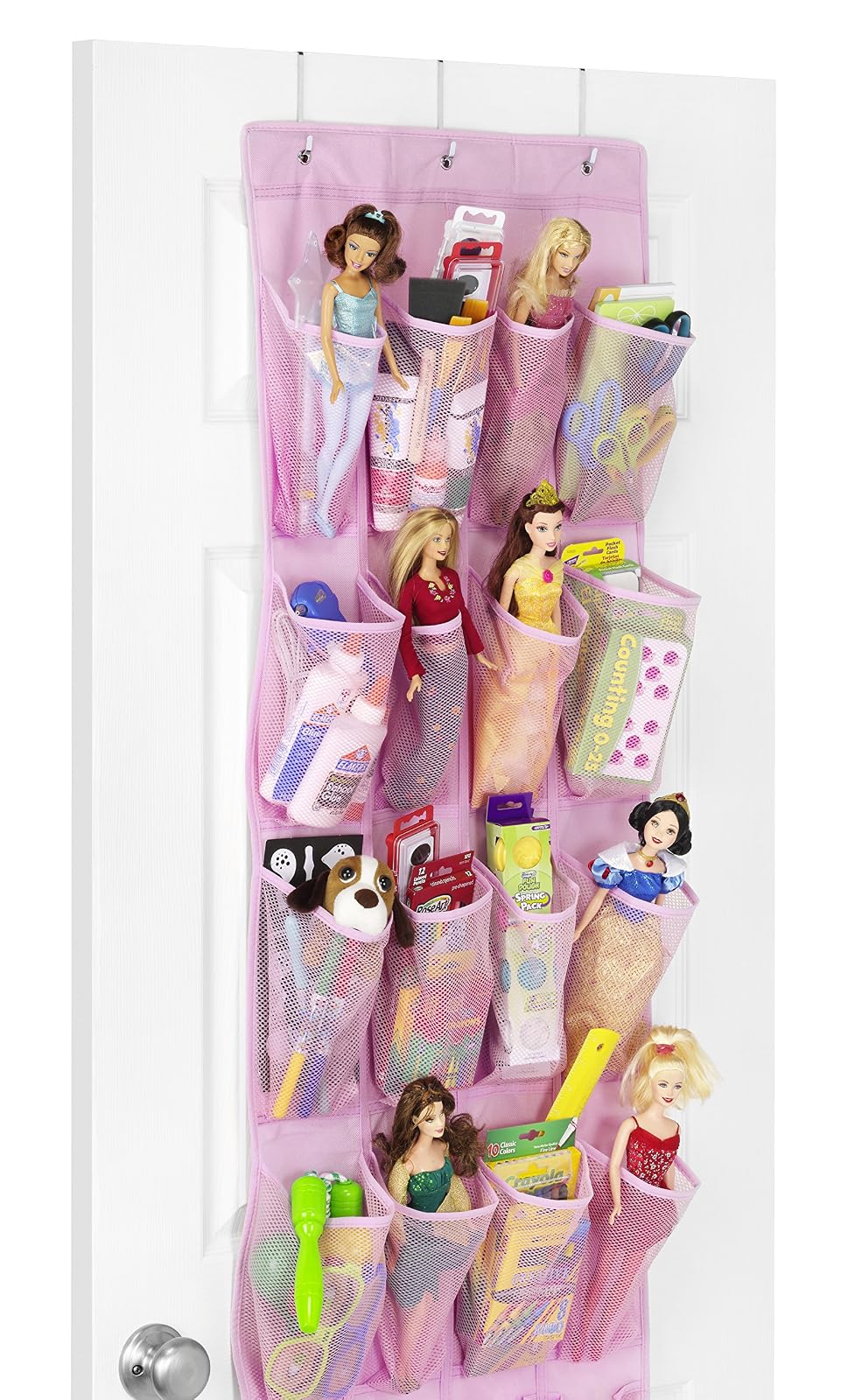 Whitmor Organizador de zapatos de 24 bolsillos sobre la puerta, color rosa