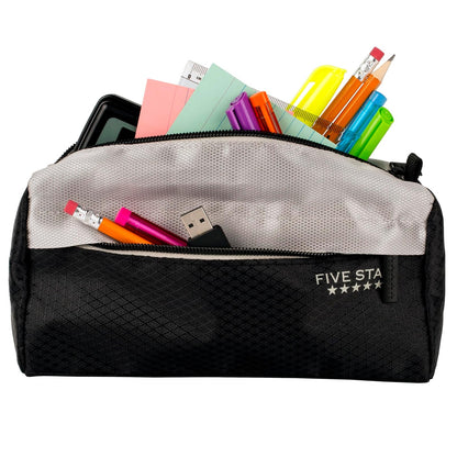 Five Star - Estuche para lápices, estuche para bolígrafos, bolsa con cierre de 9 bolsillos, organizador de almacenamiento para suministros escolares, auriculares, cargadores, cables, maquillaje, negro