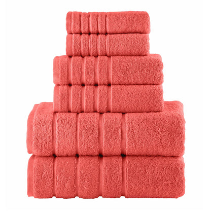 Elegant Comfort - Juego de 6 Toallas de baño de 4 líneas de Viscosa a Rayas – 100% algodón Turco de Alta absorción – Incluye 2 Toallas, 2 Toallas de Mano y 2 Toallas de baño, Color Coral