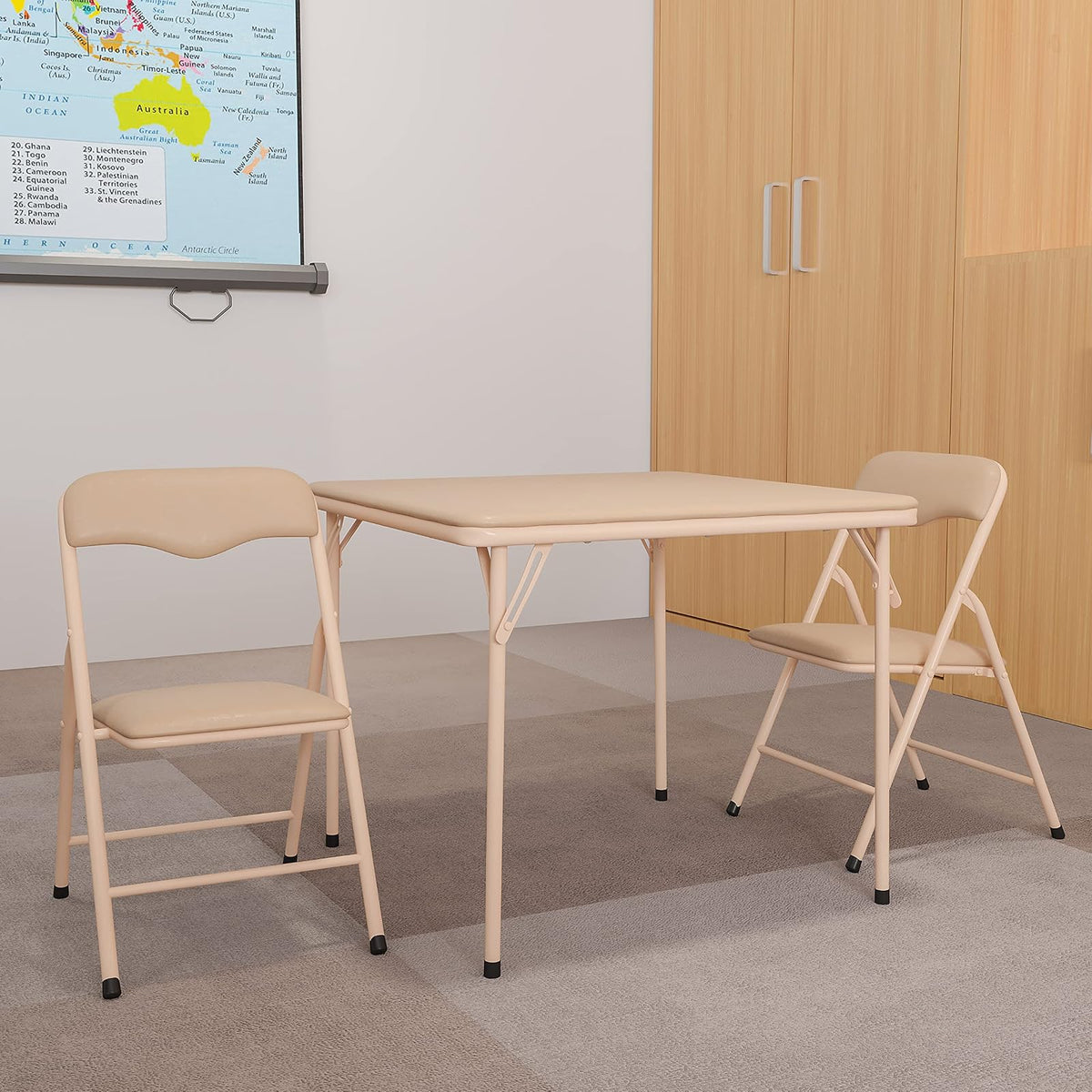 Flash Furniture Kids Tan 3 Piece Folding Table and Chair Set