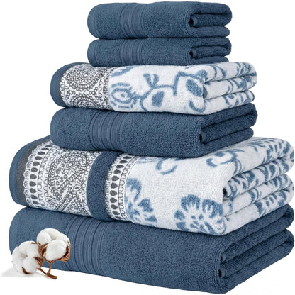 Modern Threads - Juego de 6 Piezas, 2 Toallas de baño, 2 Toallas de Mano, 2 paños de baño teñidos de Jacquard/Toallas sólidas, Ofelia orquídea - Mediano - Azul
