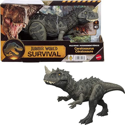 Jurassic World Rugido Salvaje Ceratosaurus, Dinosaurio de Juguete con Luces, Sonidos y Movimiento de Mordida Vertical, para Niños de 4 Años en Adelante