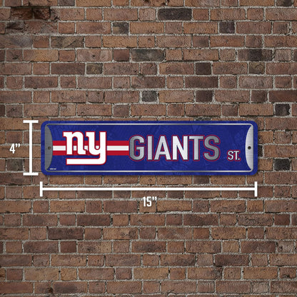 Rico Industries Placa de metal para la calle de la NFL New York Giants Home Decor (10 x 38 cm), ideal para el hogar, oficina, dormitorio y cueva de hombres, fabricada