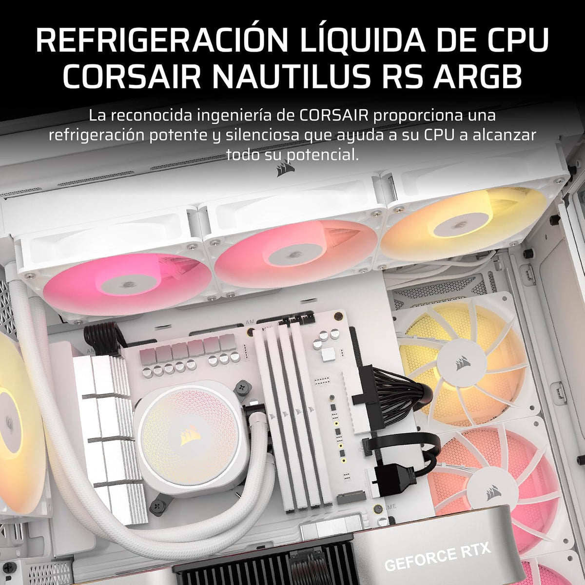 Corsair Nautilus 360 RS ARGB Refrigeración Líquida para CPU de 360 mm, Conexión Directa a la Placa Base, Compatible con Intel LGA 1851/1700 y AMD AM5/AM4, 3 Ventiladores RS120 Incluidos, Blanco