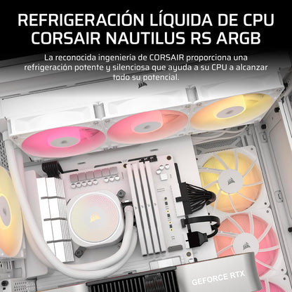 Corsair Nautilus 360 RS ARGB Refrigeración Líquida para CPU de 360 mm, Conexión Directa a la Placa Base, Compatible con Intel LGA 1851/1700 y AMD AM5/AM4, 3 Ventiladores RS120 Incluidos, Blanco