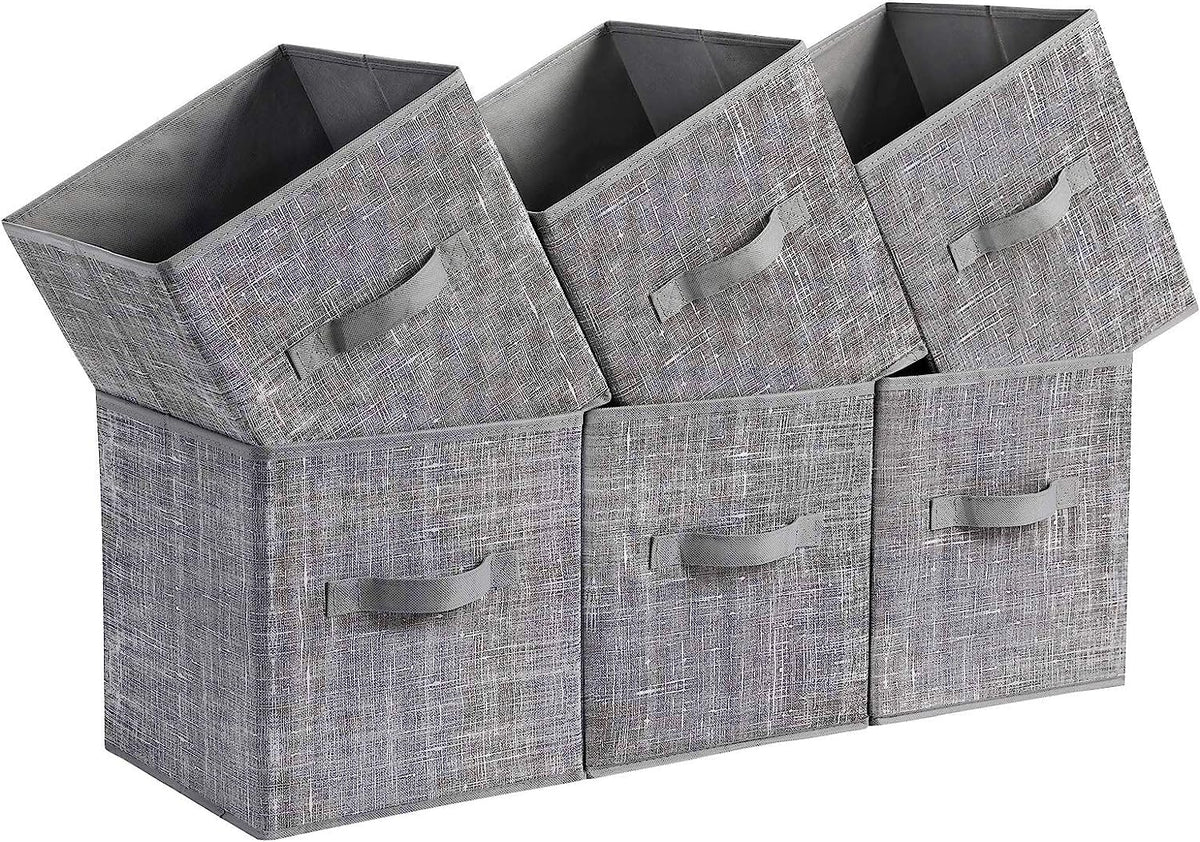 SONGMICS - Cubos de Almacenamiento de Tela con Asas, Juego de 6, Negro - Gris - 26L x 26W x 28H cm