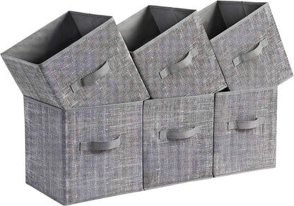 SONGMICS - Cubos de Almacenamiento de Tela con Asas, Juego de 6, Negro - Gris - 26L x 26W x 28H cm
