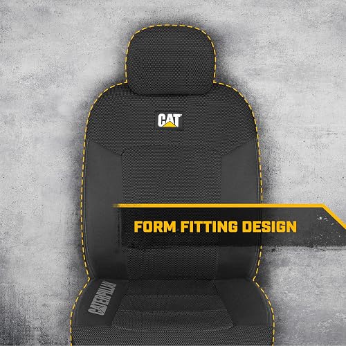 Caterpillar - Fundas de asiento de automóvil Cat® MeshFlex para automóviles, camiones y SUV (juego de 2), fundas de asiento de automóvil negras para asientos delanteros,