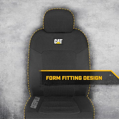 Caterpillar - Fundas de asiento de automóvil Cat® MeshFlex para automóviles, camiones y SUV (juego de 2), fundas de asiento de automóvil negras para asientos delanteros,