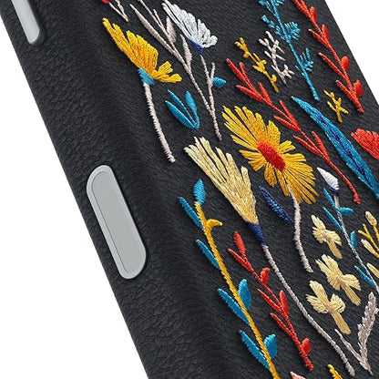 OtterBox - Funda para iPhone 17 Symmetry Series Cactus con Bordado de Piel – Jardín Encantado – Azul – Texturado, Bordado Floral artístico para iPhone