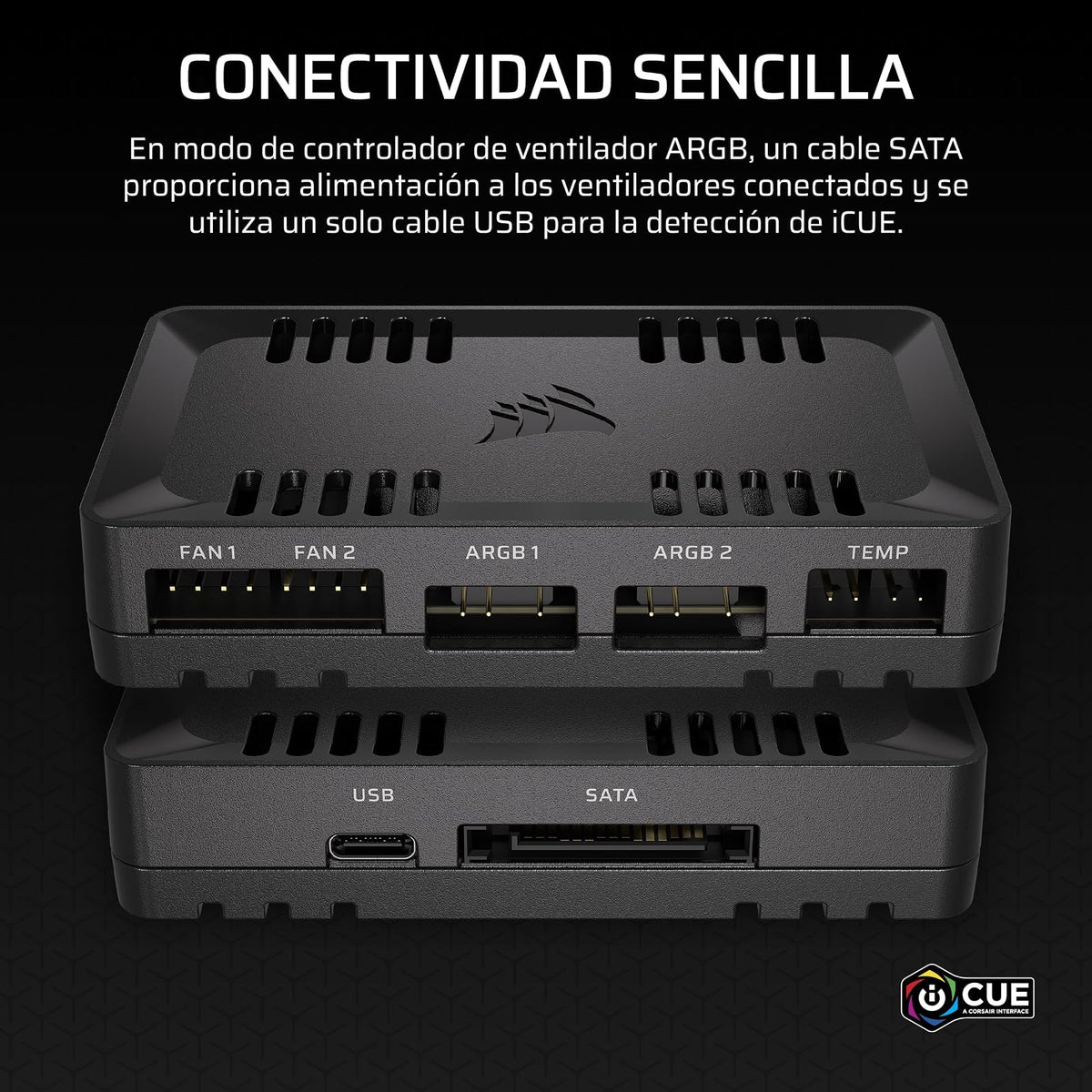 CORSAIR COMMANDER DUO iCUE LINK RGB Controlador del Ventilador y de Iluminación – Controla 12 Ventiladores Mediante Cadena Tipo Daisy-Chain PWM, Dos Sensores de Temperatura Flexibles Incluidos – Negro