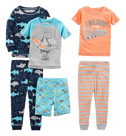 Simple Joys by Carter's Pijama de Algodón de 6 Piezas para Bebé - 5T - Shark - Champ - Surf