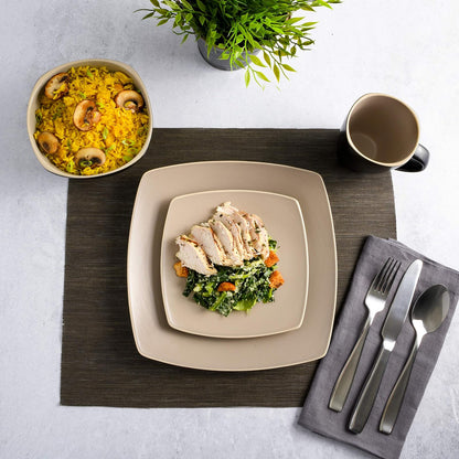 Gibson Overseas Gibson Home 102264.16RM Soho Lounge Square 16-Piece Dinnerware Set Service of 4, Stoneware, Taupe Matte