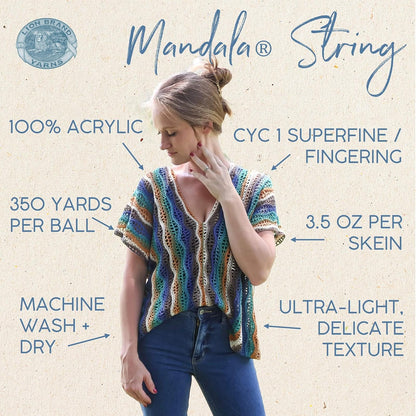 Lion Brand Yarn Mandala - Hilo de hilo para cuerda | Fibra de punto y ganchillo abigarrado fino para chales delicados, tops de verano de encaje, bandanas, cárdigans ligeros