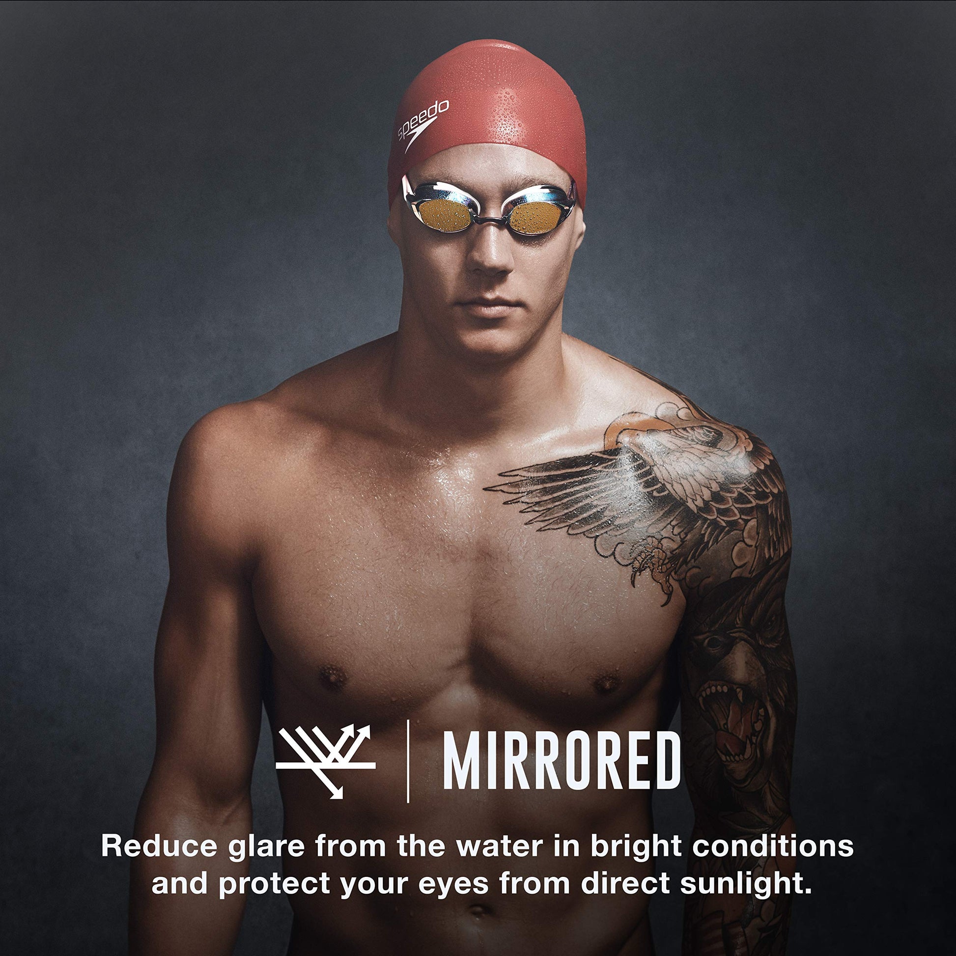 Speedo Vanquisher 2.0 - Lentes de natación con Espejo, panorámicos, antideslumbrante, antivaho y protección UV, Deep/Gold, Una Talla