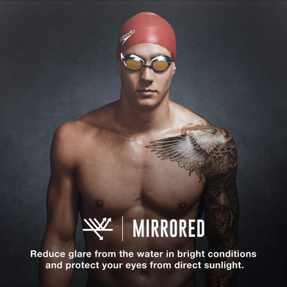 Speedo - Gafas de natación Vanquisher 2.0 con espejo, azul horizonte, talla única