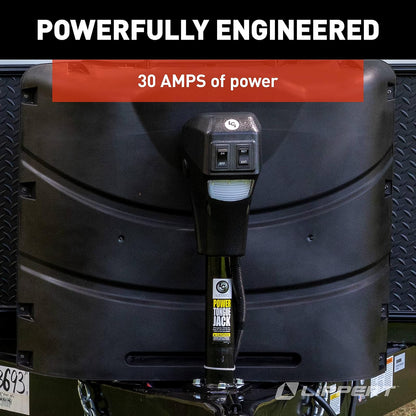 Lippert Power Tongue Jack - Marco en Forma de A, 3.5 Libras. Carrera de 18 Pulgadas, Almohadilla de pie de 5.4 Pulgadas, Carcasa Texturizada Duradera, anulación Manual de manivela de Emergencia,
