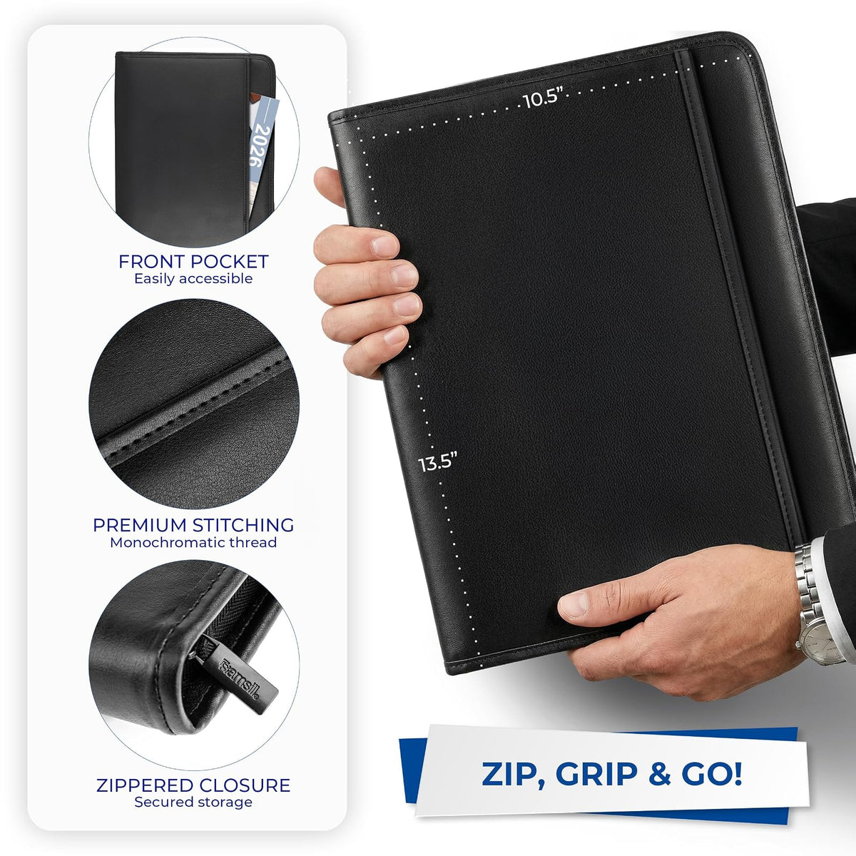 Samsill Padfolio Profesional Con Portapapeles, Carpeta de Anillos 0.5 Pulgadas y Funda Tablet 10.1