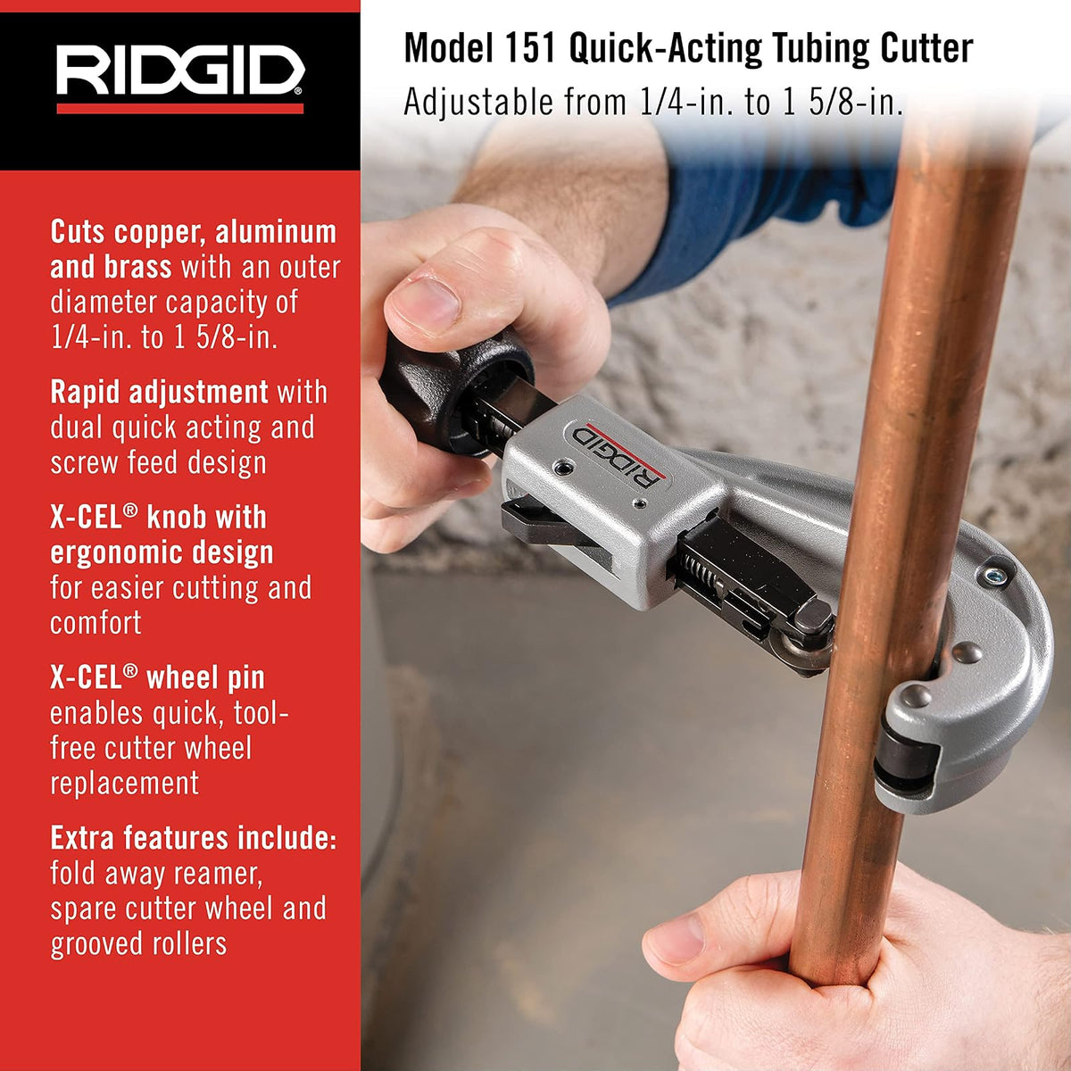 RIDGID - Cortatubos 31632, 151, para Aluminio y Cobre, Plomería Profesional, Kit de Herramientas, Incluye Repuesto