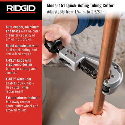 RIDGID - Cortatubos 31632, 151, para Aluminio y Cobre, Plomería Profesional, Kit de Herramientas, Incluye Repuesto