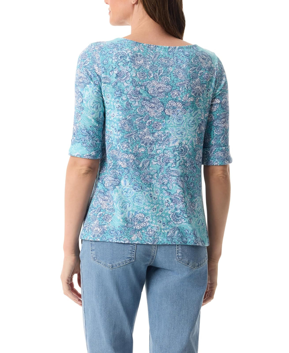 Gloria Vanderbilt Alanis - Playera de Punto con Mangas de Codo para Mujer, Midnight Affair