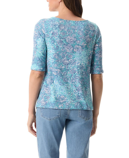 Gloria Vanderbilt Alanis - Playera de Punto con Mangas de Codo para Mujer, Midnight Affair