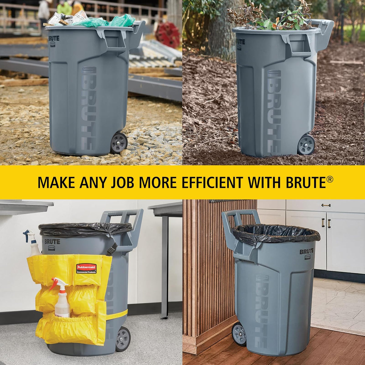 Rubbermaid Commercial Products BRUTE® – Contenedor para Recolección de Residuos con Ruedas y Manijas Ergonómicas, Bote que no se Decolora, Deforma ni Agrieta, Capacidad de 166 L, Gris 2131929