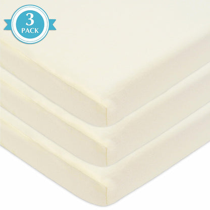 American Baby Company 3 Piece Cotton Value Jersey Knit Fitted Portable Mini Sheet, Ecru, 24" x 38" x 5"