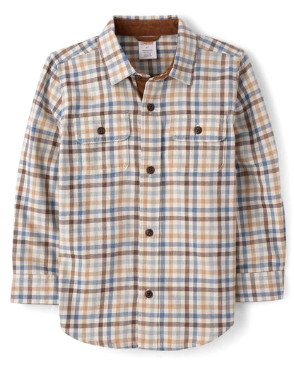 Gymboree Y Camisas de Manga Larga con Botones para niños pequeños Camisa Abotonada para Bebé-Niños - multicolor - fantasía (Frost Plaid) - 12