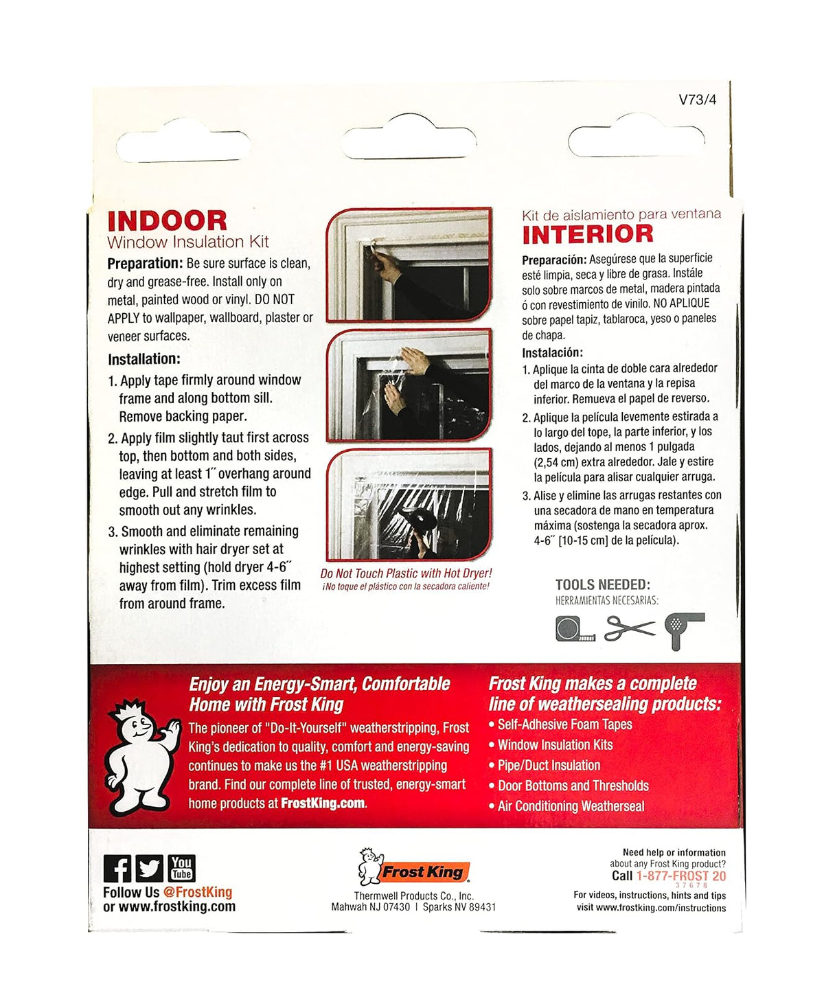 Frost King V73/4T - Kit de película retráctil para ventana, paquete de 4, transparente, transparente