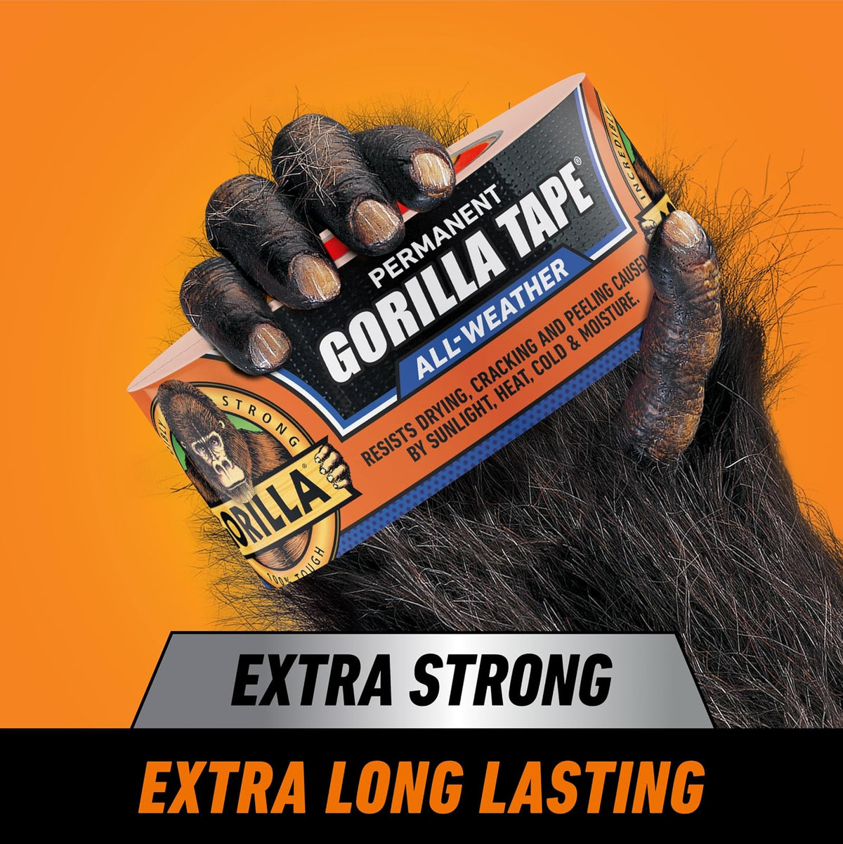 GORILLA Cinta adhesiva impermeable para todo tipo de clima, resistente a los rayos UV y a la temperatura, 1.9 pulgadas x 25 yardas, color negro (paquete de 2), 110028